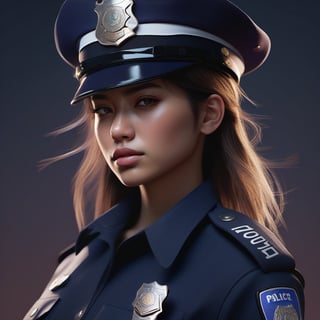 Girl, police,colors, dramatic, ultra realistic , atmospheric, sharp focus, centered, professional, sleek, modern, minimalist, realistic graphics, illustration, unreal engine 
