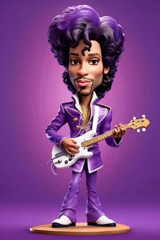 Caricature figure of musician Prince (((standing))), head, legs, purple dimentional background, high-res,