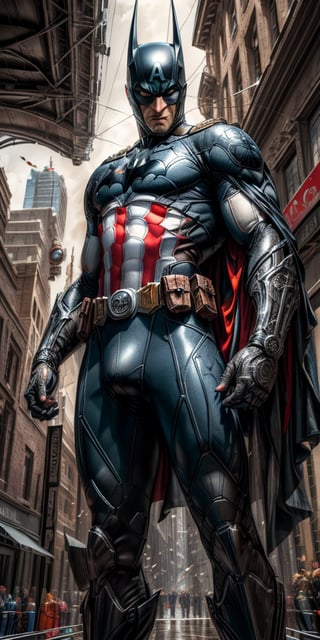 (8k, 3D, UHD, highly detailed, masterpiece, professional oil painting) A hybrid of Batman and Captain America • Intricately detailed, intricate complexity, 8k resolution, octane render, hdr+, photoreal, hyperreal, masterpiece, perfect anatomy
There are heavy explosions in the background