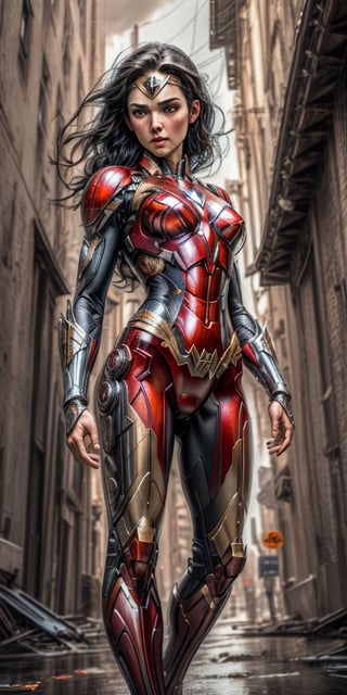 (8k, 3D, UHD, highly detailed, masterpiece, professional oil painting) A hybrid of Wonder Woman and Iron man • Intricately detailed, intricate complexity, 8k resolution, octane render, hdr+, photoreal, hyperreal, masterpiece, perfect anatomy
There are heavy explosions in the background