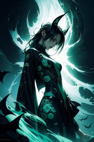 Fractal,women,splash art,electro,bats themed clothes,green theme,niji,animeniji