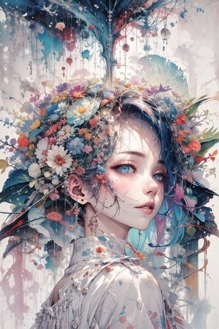 8k, (absurdres, highres, ultra detailed), (1lady:1.3), a close up of a woman's face surrounded by flowers, stunning anime face portrait, cgsociety 9, beautiful anime portrait, detailed portrait of anime girl, 🌺 cgsociety, gorgeous digital art, girl in flowers, blue flowers, wlop painting style, with frozen flowers around her, stunning cgsociety, portrait anime girl, art of wlop, beautiful anime style,midjourney,CLOUD