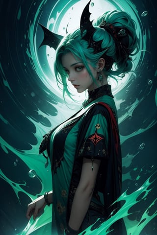 Fractal,women,splash art,electro,bats themed clothes,green theme,niji,animeniji