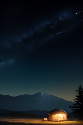 beautiful starry night sky with a hut