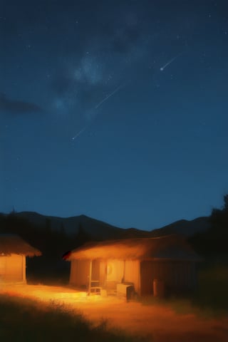 beautiful starry night sky with a hut