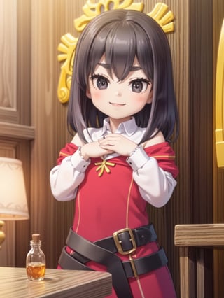 ((12 year old girl: 1.5)), black hair, short hair, perfect anatomy, girl, random pose, random angle, cabin room, lamp, beautiful glass bottle with red liquid on the desk, embroidery, ((Long dress: 1.4 )), National costume, Beautiful girl, Only daughter, Petite girl, Finest, Masterpiece, (Reality 1.2)), Petite, Bangs, (Dark eyes), Bangs, Beautiful girl with attention to detail , Beautiful girl with beautiful delicate eyes, detailed face, beautiful eyes, shining beautiful body, 8K image, ((portrait: 1.2)), Real, Kaoru, ((firm V-shaped eyebrows: 1.2)), (( Smile:1.1)), whole body, brown shoes