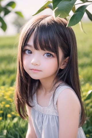 A dreamy girl in a sundress is looking up at the sky while walking through a field of wildflowers with a gentle breeze at sunset. Watercolor illustration, anime her style portrait of a teenage girl with sparkling blue eyes and a gentle smile,

(9year old girl:1.5),((small breasts)),
beautiful detailed eyes, complete anatomy,
  loli, (realism: 1.2),russian girl,
beautiful girl with fine details,  detailed face, beautiful shining body,
 1 girl, ((purple eyes,tall eyes, Big eyes)), 
 random angles, ((child body: 1.2)),
 bangs,detailed face,  super detailed, 
perfect face, (bright lighting: 1.2), (highly detailed face:1.4),
morning light, happiness, Best Quality, Masterpiece, Natural Light,
 ultra-high resolution, 16k images, depth of field,masterpiece,best quality,