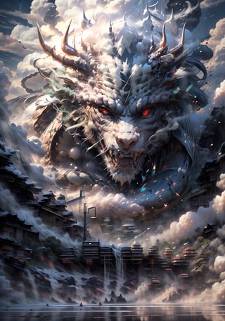 Hyperrealistic art BJ_Sacred_beast, red_eyes, (All White body:1.4), outdoors, horns, sky, teeth, day, ((Typhoon:1.2)), (no_humans:1.3), Typhoon, scenery, smoke, mountain, dragon,
cinematic lighting,strong contrast,high level of detail,Best quality,masterpiece,, . Extremely high-resolution details, photographic, realism pushed to extreme, fine texture, incredibly lifelike,long,cloud ((by Kekai Kotaki:1.5)),sketch, BJ_Sacred_beast