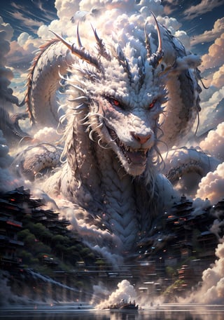 Hyperrealistic art BJ_Sacred_beast, red_eyes, (All White body:1.4), outdoors, horns, sky, teeth, day, Typhoon, (no_humans:1.3), Typhoon, scenery, smoke, mountain, dragon,
cinematic lighting,strong contrast,high level of detail,Best quality,masterpiece,, . Extremely high-resolution details, photographic, realism pushed to extreme, fine texture, incredibly lifelike,long,cloud ((by Kekai Kotaki:1.5)),sketch, BJ_Sacred_beast