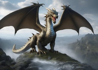 dragon looking at the camera,real life,ultra-realistic,Realistic, ultra-detailed, Dragon Made of Scales, bronze-colored scales, beaked snake head, epic legendary dragon, divine pose,flying over the mountains, Water dragon, Full Body, highly defined robust and muscular body, (Perfect Eyes: 1.9),(highly defined face and mouth:2), Intricately Detailed, Lightning Art, Particles, Beautiful and Majestic, Stunning, Large Majestic and Awesome Wings, (Two Wings:2), (four paws:2), Shocking, Intimidating, Imposing, Highly Detailed, Large Sharp Fangs, (Perfect Claws:1.9), Digital Art, Sharp Focus, Trending in Art Station, Still Film, Warm Tones, dfdd, Greg Rutkowski, HZSteampunk, 2d_animated, horror, in a jar,xxmix_girl,lis4,EpicLand,b3rli,huayu,Sci-fi,ruins,moss,EpicSky,6000