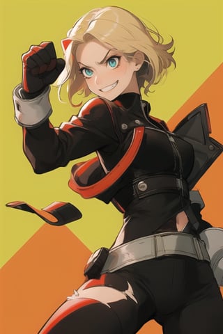 Cammy White, 1 girl, angry, street_fighter, fighting pose, cyber punk clothes, short hair, light smile, blonde girl, videogame character, 