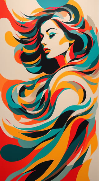 portrait of a woman, upperbody, minimalist, with dynamic movement and bold colors, by vovin, 