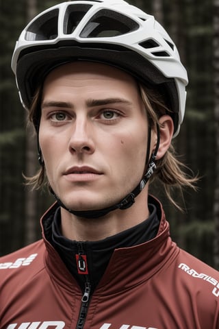 (best quality, masterpiece, ultra quality), UHD quality, rule of thirds, 1 man Loïc Bruni is a French athlete who competes in mountain biking in the downhill discipline. He won five gold medals in the World Mountain Bike Championships, between the years 2015 and 2022.
The character should have detailed skin texture, well-defined hands, reflect realism. Her face should show symmetry in her physical features and should have a serious but friendly expression. Eyes, realistic eyeballs, symmetrical eyeballs, small eyeballs.
