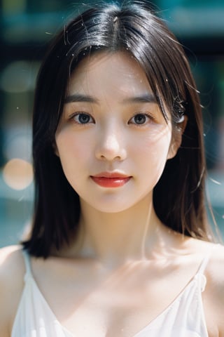 (photorealistic:1.2), 1girl, (best quality, masterpiece:1.2), highres, ((milky pale white skin)), (film photography:1.2), skin pores, detailed skin texture, soft diffused lighting, (photorealistic:1.2), 1girl, white skin, (best quality, masterpiece:1.2), highres,  (film photography:1.2), detailed skin, soft diffused lighting, professional intimate close up  analog film photo of  ((young cute Asian woman))  looking  at the camera ((dynamic pose)) in (rainy Europe city), overcast day, (light  smile:1), (face focus), (black dress), even eyes 