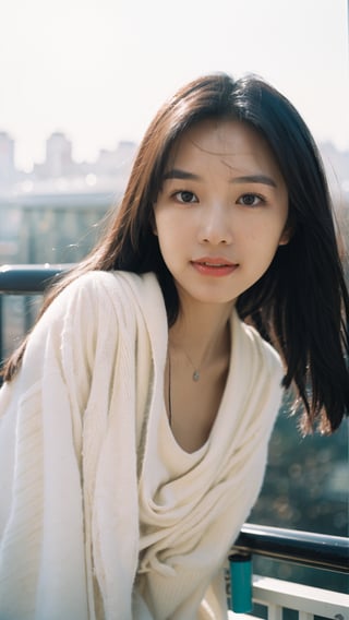 (photorealistic:1.2), 1girl, (best quality, masterpiece:1.2), highres, ((milky pale white skin)), (film photography:1.2), skin pores, detailed skin texture, soft diffused lighting, (photorealistic:1.2), 1girl, white skin, (best quality, masterpiece:1.2), highres,  (film photography:1.2), detailed skin, soft diffused lighting, professional wide angle analog film photo of  ((young cute Asian woman))  looking  at the camera ((dynamic pose)) in (foggy European city), overcast day, (light  smile:1), (face focus), (black dress), even eyes, symmetrical face, long hair, smoking ciggarette