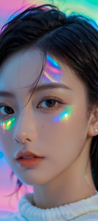 xxmixgirl,1girl beautiful goodlooking, flowing rainbow colored holographic background. Keywords: nike, holographic, iridescent, vaporwave, fluid.,xxmix_girl,LinkGirl