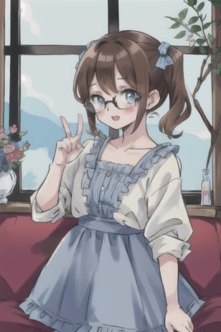 cat_girl,cute,brown_hair,twin_ponytails,short_hair,glasses,light_blue_eyes