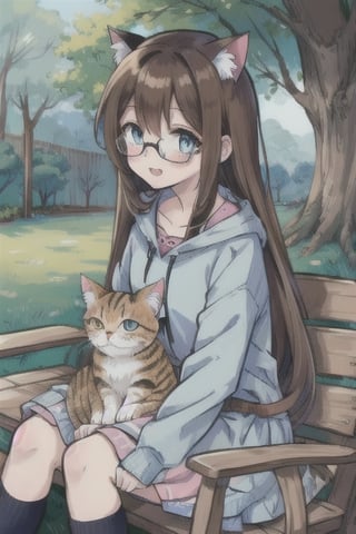 cat_girl,cute,brown_hair,long_hair,glasses,light_blue_eyes,outdoors,detailed