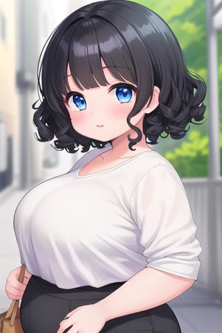 chubby_female,cute,black_hair,curly_hair,short_hair,blue_eyes