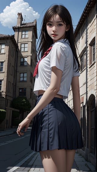 (best quality,masterpiece:1.2),ultra detailed,(photo realistic:1.4),high_school_girl,mini skirt,from below