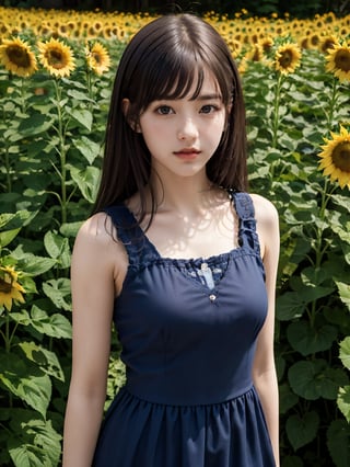 (best quality, masterpiece:1.2),ultra detailed,(photo realistic:1.4),little_cute_girl,sunflower_background,