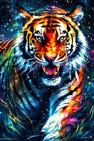 masterpiece, high quality realistic, realistic aesthetic photo, sharp forcus, vibrant colors,  beautiful tiger face, open mouth, ,DonMF41ryW1ng5XL,ink