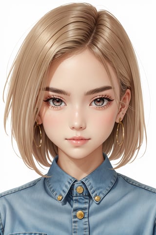 (masterpiece, best quality), ,android18, earrings, denim, belt , , upper body, focus face, perfect face.