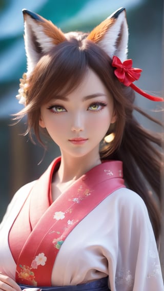 masterpiece,{{{best quality}}},(realistic)),{{{extremely detailed CG unity 8k wallpaper}}},game_cg,(({{1girl}})),{solo}, (beautiful detailed eyes),((shine eyes)),fluffy hair,messy_hair,ribbons,hair_bow,{flowing hair}, (glossy hair), (Silky hair),((stockings)),(((gorgeous fractual 
kimono)))cold smile,stare,cape,,{({lacy}) ({{misty}}),(Brilliant light),cinematic lighting,((thick_coating)),(glass tint),(watercolor),(Ambient light),long_focus,(Colorful blisters), dynamic movement, background nine tails fox spirit, sexy body, shiny skin,yaohu, upperbody, fox goddess, sexual environment, love bubbles, fox spirit fire