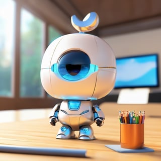 (masterpiece:1.2, highest quality), (realistic, photo_realistic:1.9)
1chibi_robot, Cute chibi robot, Designer look holding a pencil in one hand, white with blue, (detailed background), (gradients), colorful, detailed landscape, visual key, shiny skin. Modern place, Action camera. Portrait film. Standard lens. Golden hour lighting.
sharp focus, 8k, UHD, high quality, frowning, intricate detailed, highly detailed, hyper-realistic,interior,happy onion Chibi,chibi emote style