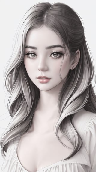 Woman, b/w outline art, full white, white background, coloring style, Sketch style, Sketch drawing,JeeSoo 