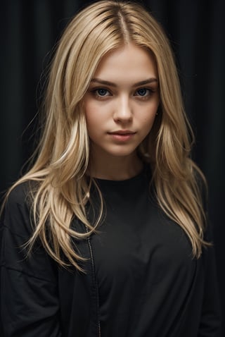 super cute blond woman in a dark theme