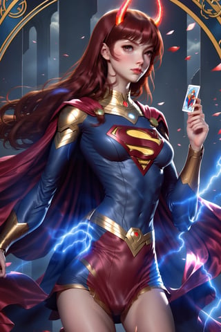 makise kurisu, intricate, amazing line work, colorful, tarot cards, the devil tarot card Full body portrait of Supergirl by Stanley Artgerm Lau, WLOP, Rossdraws, Frank Frazetta, Andrei Riabovitchev, Marc Simonetti, trending on artstation.