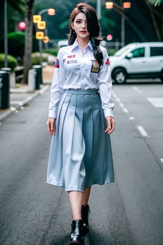 photo sm4c3w3k,  white clothes, full body  photo of the most beautiful woman in the world wearing the sm4c3w3k,  collared shirt, LONG sleeves,  grey LONG skirt,  pocket, . 35mm photograph,  film,  bokeh,  professional,  4k,  highly detailed, sm4c3w3k, collared shirt,
,sm4c3w3k,collared shirt