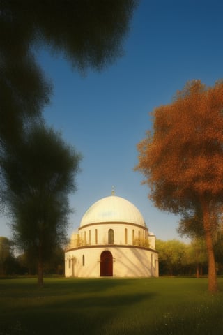 Arabic building with a dome  , trees 