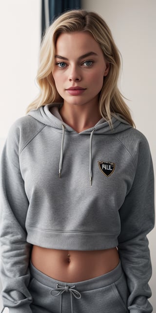 margot robbie, girl, woman wearing cropped hoodie,showing pussy, pussy_lips