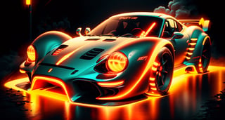 Full of action scenes, Neon RED PORSCHE race car wide body race stripesstrong lighting, Dynamic camera angles, cinema experience, fast paced sport, drama composition, bright colors, High-resolution visuals, dramatic storytelling, wide format cinema lens, immersive atmosphere
,MagmaTech