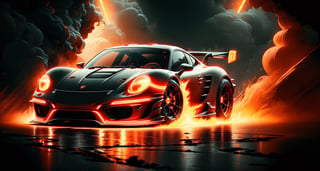 Full of action scenes, Neon RED PORSCHE race car wide body race stripesstrong lighting, Dynamic camera angles, cinema experience, fast paced sport, drama composition, bright colors, High-resolution visuals, dramatic storytelling, wide format cinema lens, immersive atmosphere
,MagmaTech