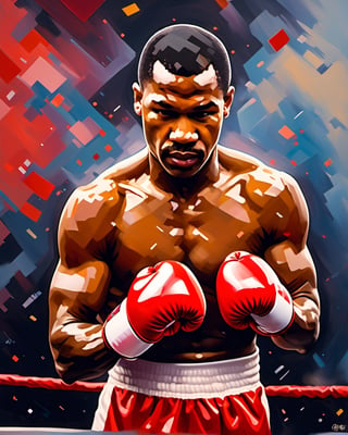  (hyperrealistic stylish digital oilpainting illustration:1.5), (boxing theme:1.5), (fight of the century:1.5), (big match:1.5), (all or nothing:1.5), (Model character inspiration from Mike Tyson:1.5), (super heavyweight title match: 1.5), (boxing ring:1.5), (1male boxing fighter:1.5), solo, musclar boxing fighter, hyper mascular body, dynamic, sweat, glossy skin, dynamic fighting pose, fighting stance, punching scene, straight punch, cowboy shot, photorealistic, ultrarealistic, oil painting, dropped painting, ultradetailed, hyper sharp, best qulity , masterpiece,oil paint,ink 