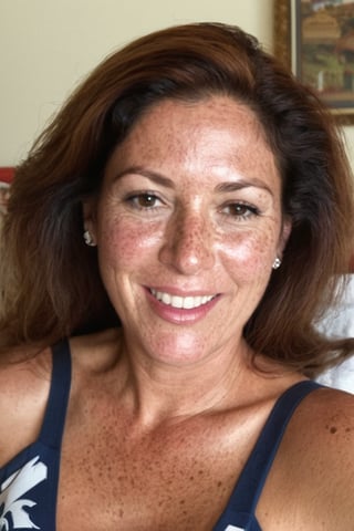 (indistinguishable from realit woman 50 colombo-americana, espanola, libanesa
en avion privado (detailed facial features), freckles, (acne:0.6) 