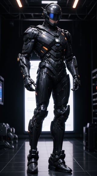 Black background, One man, RoboCop 1987, Robocop helmet classic, full_body,