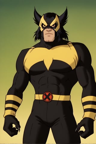 score_9,score_8_up,score_7_up, 1man, wolverine_(marvel),  blue_eyes, classic yellow wolverine uniform, classic wolverine mask,  x-men uniform, wolverine x-men claws, rating_safe,megaPals,joinTheEvolution