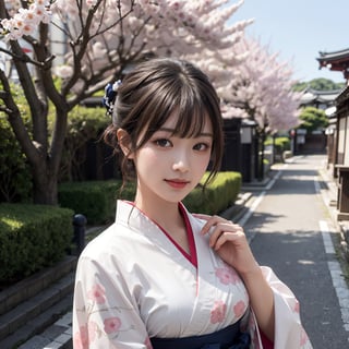 (best quality,masterpiece, photorealistic, highly detailed), walking on a street,kyoto,in her 20s, detailed beautiful face, detailed beautiful eyes,,kamoji,（nihongami),short wavy curly hair,blunt_bangs, smile,long Kimono,royal Kimono,tradition japan dress,realistic detailed skin texture, detailed hair, upper body,sharp focus, asian girl,kamoji,nihongami
dusk,natural lighting,sakura tree,kamoji