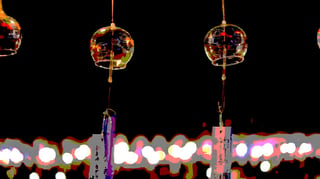 Masterpiece, high resolution animation, ultra high resolution rendering, light bulbs and round glass wind chimes at night