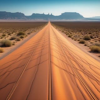 Close-up macro photograph of a straight road in the middle of the desert, intricate masterpiece, shadow play, highly detailed, epic, high quality, close-up, professional, highly detailed, Macro photography, close-up, hyper detailed, studio photo, intricate details, highly detailed, professional color grading, professional photography, soft shadows, clean sharp focus