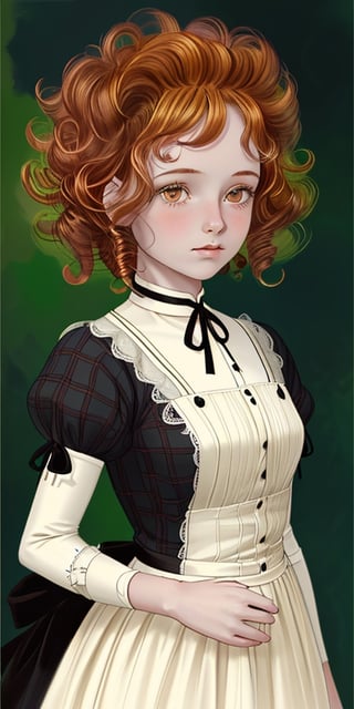 ginger 12 yo girl curly hair 1908 ,High detailed 