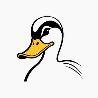 (black and white,duck,logo design,simple color background),(best quality,4k,8k,highres,masterpiece:1.2),ultra-detailed,pen and ink drawing,sharp contrast,vintage,retro,scanned texture,precise linework,classic,crisp details,elegant composition,highly-detailed feathers,expressive eyes,dynamic pose,pure simplicity,limited color palette,pop art,eye-catching design,distinct visual identity,iconic symbolism,timeless aesthetic,bold lines,striking visual impact,memorable silhouette