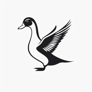 (black and white,duck,logo design,simple color background),(best quality,4k,8k,highres,masterpiece:1.2),ultra-detailed,pen and ink drawing,sharp contrast,vintage,retro,scanned texture,precise linework,classic,crisp details,elegant composition,highly-detailed feathers,expressive eyes,dynamic pose,pure simplicity,limited color palette,pop art,eye-catching design,distinct visual identity,iconic symbolism,timeless aesthetic,bold lines,striking visual impact,memorable silhouette