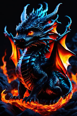 (best quality,8K,highres,masterpiece), ultra-detailed, (super colorful, lava-style) illustration of a Baby Dragon with a fiery and molten appearance. This dragon exudes a radiant glow as if forged from flowing lava, with vibrant, swirling shades of red, orange, and yellow covering its body. Its scales and features resemble molten rock, and its eyes gleam with an intense black ember. The dragon sits proudly on a simple white background, its tail and wings crafted from molten lava-like patterns. This stunning composition captures the essence of a unique and fantastical creature, combining elements of dragon and lava in a mesmerizing fusion of colors and form.