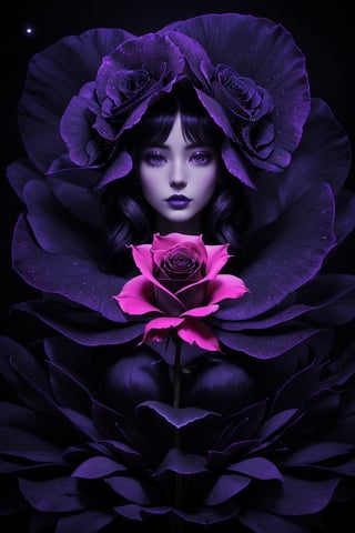 A mesmerizing splash art masterpiece, (A starry black rose flower illuminated against a dark and mysterious background:1.3), Crafted with an aesthetic design that captures the essence of beauty and enigma, (An artistic creation beyond compare:1.3), Highly detailed petals and intricate celestial elements, all rendered in a captivating dark tone, (A darkly enchanting vision:1.3), This artwork exudes a sense of otherworldly charm and elegance, (Aesthetic excellence in every stroke:1.3), A true testament to artistic prowess, it stands as a striking representation of the surreal and the beautiful.