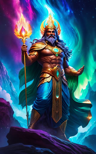 (best quality,8K,highres,masterpiece), ultra-detailed, (fantasy god with a glowing aurora and backlight), a fantasy god emanating a radiant glow. The figure is bathed in an ethereal aurora, with a glowing backlight enhancing its divine presence. The overall scene is otherworldly and majestic, with vibrant colors and intricate details highlighting the god's features and attire. The glowing elements create a surreal and mesmerizing atmosphere, capturing the awe-inspiring essence of a celestial being in a fantastical setting.